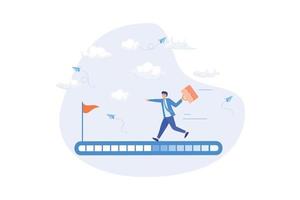 Progress or journey to success or achieve goal, business step or career path, mission or challenge to succeed, improvement concept, flat vector modern illustration