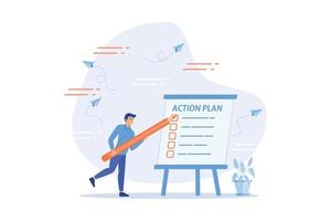 Action plan step by step checklist to progress and finish project, procedure or action steps to develop and complete work concept, flat vector modern illustration