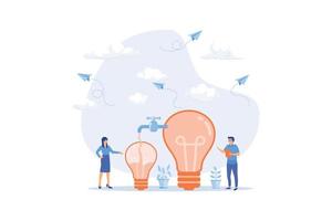 compartir ideas o conocimientos, transferir información o sabiduría a empleados o colegas, creatividad o innovación, aprender nuevos conceptos de habilidades, ilustración moderna de vector plano