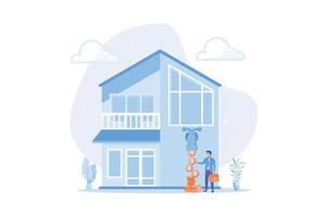 Make money from house rent or sale, real estate or property investment, housing revenue or profit earning, residential concept, flat vector modern illustration