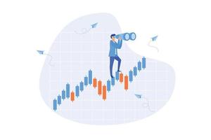 Investment forecast or prediction, vision to see investing opportunity, future profit from stock and crypto trading concept, flat vector modern illustration