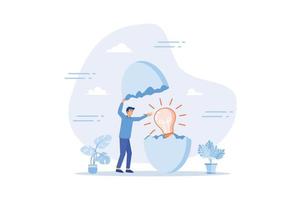 nueva idea creativa, innovación o solución para negocios, emprendimiento o idea de inicio, concepto de creación o descubrimiento, ilustración moderna de vector plano