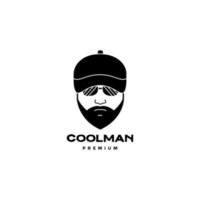 face cool man dashing with bearded hat logo design vector