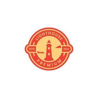 lighthouse sunset badge vintage colorful logo design vector