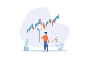 Buy or sell in stock market and crypto currency trading, investment decision, wealth management or financial concept, flat vector modern illustration