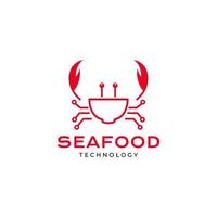 Tazón con vector de diseño de logotipo de línea de tecnología de mariscos de cangrejo