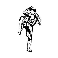 Kick Boxer Black and White Illustration vector