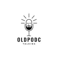 microphone podcast with head man logo design vector