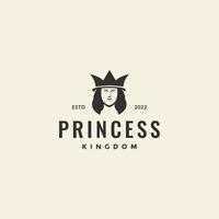 princess face with crown hipster logo design vector