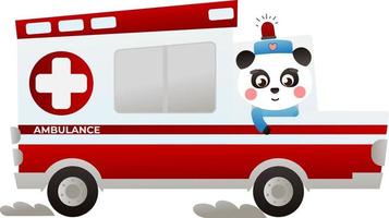 lindo panda doctor conduciendo ambulancia, animal en emergencia, tratamiento en el hospital vector