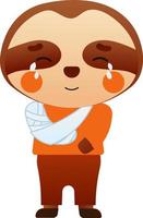 Cute baby sloath suffering from pain, broken arm injury in cartoon style vector