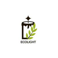 Eco candle logo with leaves in minimalistic style for branding vector