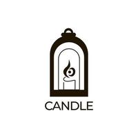 Lantern with candle logo in minimalistic style for branding, aromatic candle fire light vector