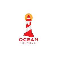 ocean lighthouse abstract with sunset logo design vector