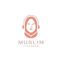 mujeres musulmanas hijab con vector de diseño de logotipo de belleza de auriculares