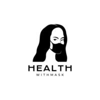 woman long hair with mask health logo design vector