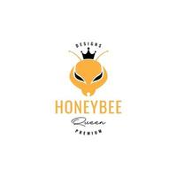 head honey bee queen with crown logo design vector