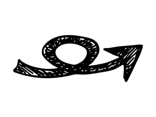Hand drawn ink arrow illustration in sketch style. Business doodle clipart. Single element for design