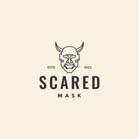 scared mask horn line hipster logo design vector