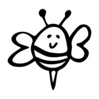 Hand drawn happy bee clipart. Cute honeybee doodle. For print, web, design, decor, logo. vector