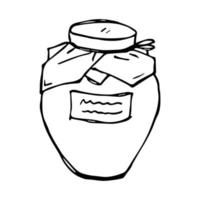 Hand drawn jar of jam or honey clipart. Healthy natural organic product doodle. vector
