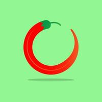 Hot chili pepper vector illustration, isolated on green background. Red Hot chili logo design vector.