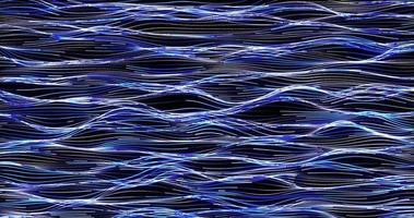 Abstract background of blue horizontal small neon bright stripes of particles in the form of waves with a glow effect. Screensaver beautiful photo