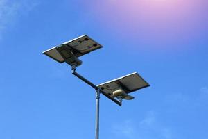 street lamp from solar energy that generates electricity from solar panels. Soft and selective focus. photo