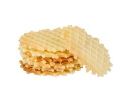 A stack of golden round waffles isolated. photo
