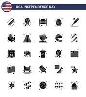 4th July USA Happy Independence Day Icon Symbols Group of 25 Modern Solid Glyph of ball food bar fast entrance Editable USA Day Vector Design Elements