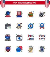 Set of 16 USA Day Icons American Symbols Independence Day Signs for independece weapon army army gun Editable USA Day Vector Design Elements