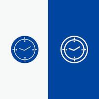 línea de máquina de brújula de temporizador de tiempo y glifo icono sólido banner azul vector