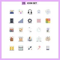 User Interface Pack of 25 Basic Flat Colors of laboratory back to school audio atom lock Editable Vector Design Elements