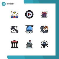 Group of 9 Filledline Flat Colors Signs and Symbols for game activities cancer tool construction Editable Vector Design Elements
