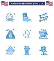 Happy Independence Day USA Pack of 9 Creative Blues of desert flower party decoration cactus american Editable USA Day Vector Design Elements