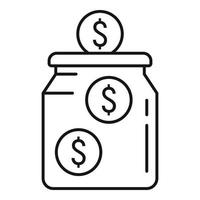 icono de tarro de crowdfunding de dinero, estilo de esquema vector