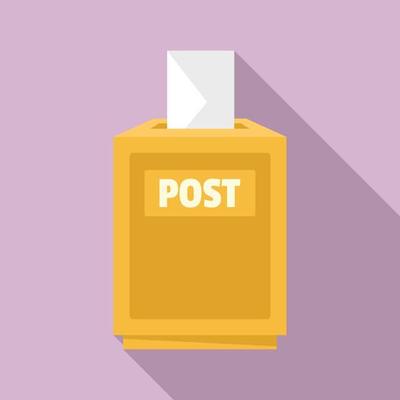 Envelope in post box icon, flat style