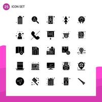 Set of 25 Vector Solid Glyphs on Grid for tree nature people forest user Editable Vector Design Elements