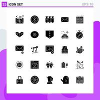 Universal Icon Symbols Group of 25 Modern Solid Glyphs of message email network blood science Editable Vector Design Elements