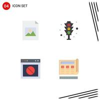 Editable Vector Line Pack of 4 Simple Flat Icons of document warning signal traffic signal website Editable Vector Design Elements