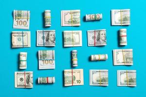 Money Background with american hundred dollar bills on top wiev with copy space for your text in business concept photo