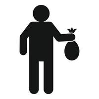 el hombre toma el icono de la bolsa de basura, estilo simple vector