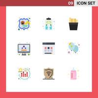 Pictogram Set of 9 Simple Flat Colors of hosting web scheme screen management Editable Vector Design Elements