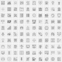 paquete de 100 iconos de líneas universales para móviles y web vector