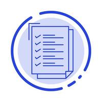 lista de verificación para hacer lista trabajo tarea bloc de notas línea punteada azul icono de línea vector