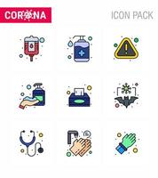 icono de conciencia de coronavirus 9 línea llena iconos de color plano icono incluido servilleta desinfectante error desinfectante de manos corona viral coronavirus 2019nov enfermedad vector elementos de diseño