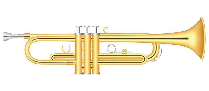 Gold trumpet icon, realistic style