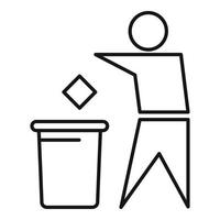 icono de tirar basura de hombre, estilo de contorno vector