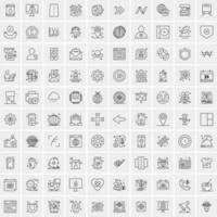 paquete de 100 iconos de líneas universales para móviles y web vector