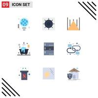 Set of 9 Modern UI Icons Symbols Signs for devices admin islamabad monument shower bathroom Editable Vector Design Elements